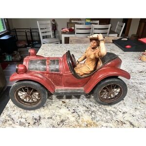 Black/ Red Roadster Car 20" Large Vintage Resin Wood Carved Reprocrafters MCMXCV